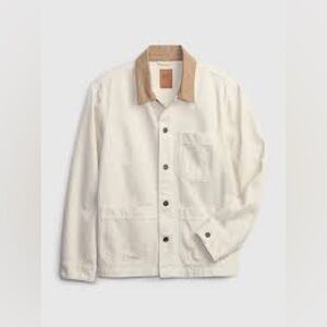 GAP Men's Cream Denim Chore Jacket with Tan Collar